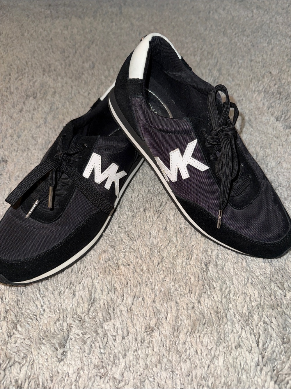 Michael Kors Black & White MK Logo Lace-Up Sneakers athletic casual minimalist